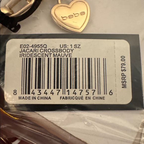 Bebe NWT Jacari Crossbody Iridescent Mauve Pink with Gold Chain and Charms - Picture 7 of 7